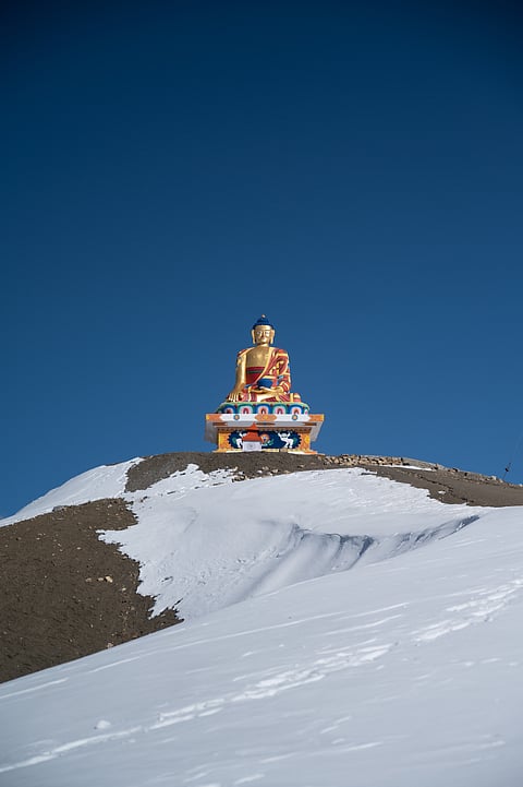 The Buddha statue in Langza Village in winter